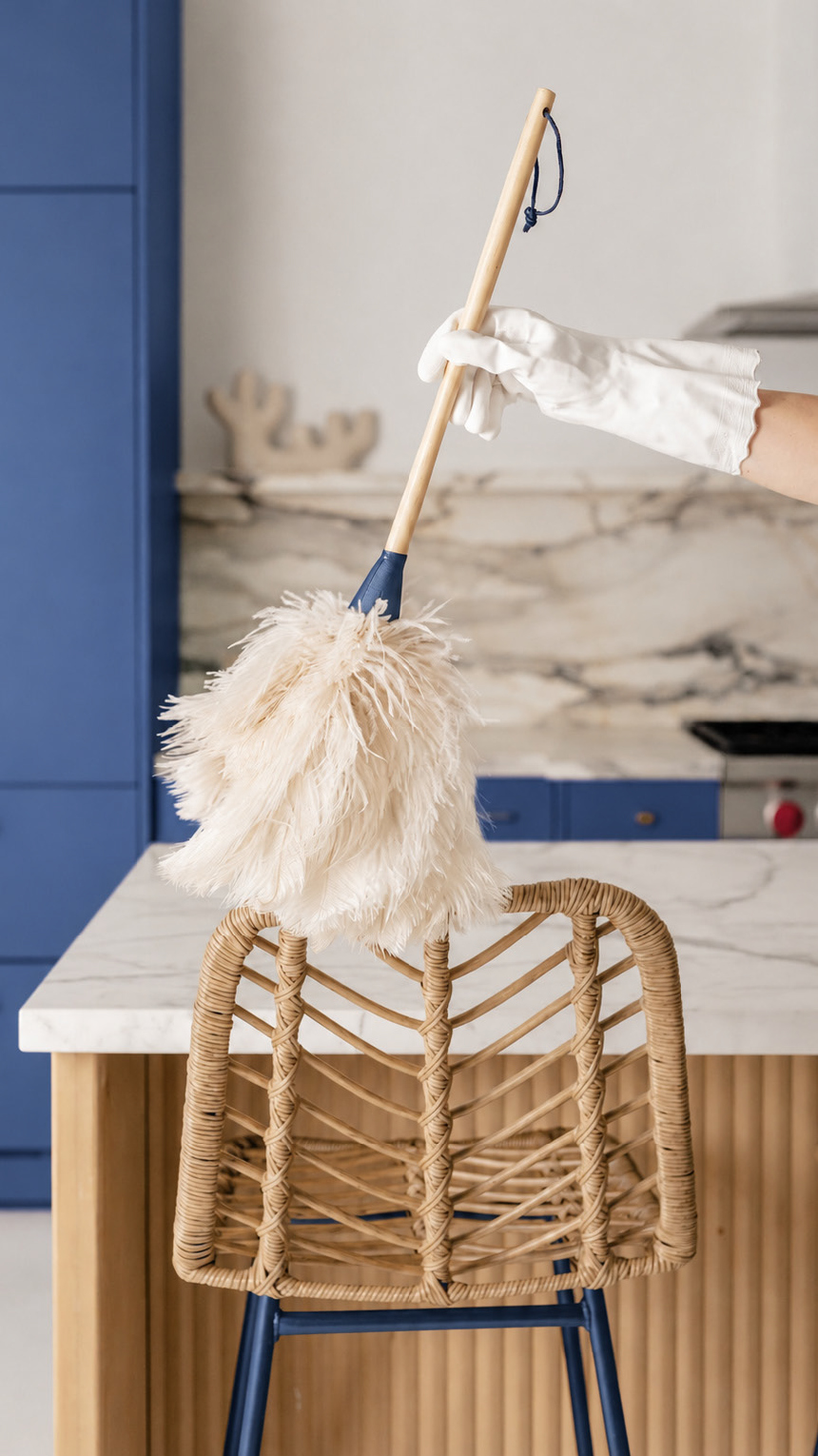 Professional cleaning image featuring a clean modern kitchen with Barry's Pro Cleaning brand colors, representing residential and commercial cleaning services throughout San Diego County.